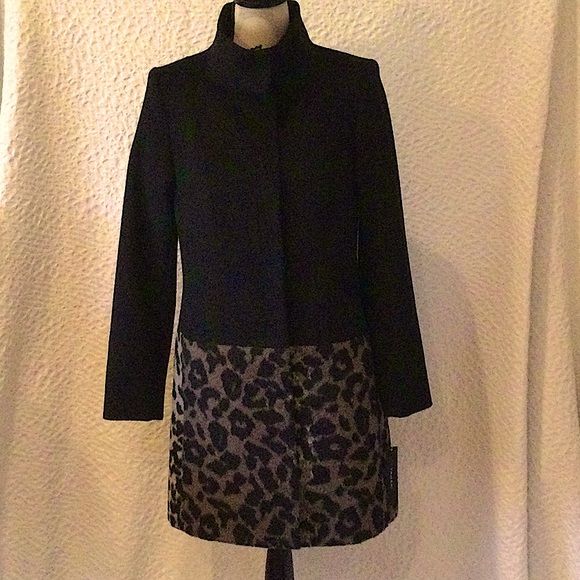 T Tahari wool coat - black and leopard - Picture 2 of 12
